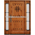 Estilo de lujo Knoty Alder Door exterior puerta de madera tallada con dos Side Lite